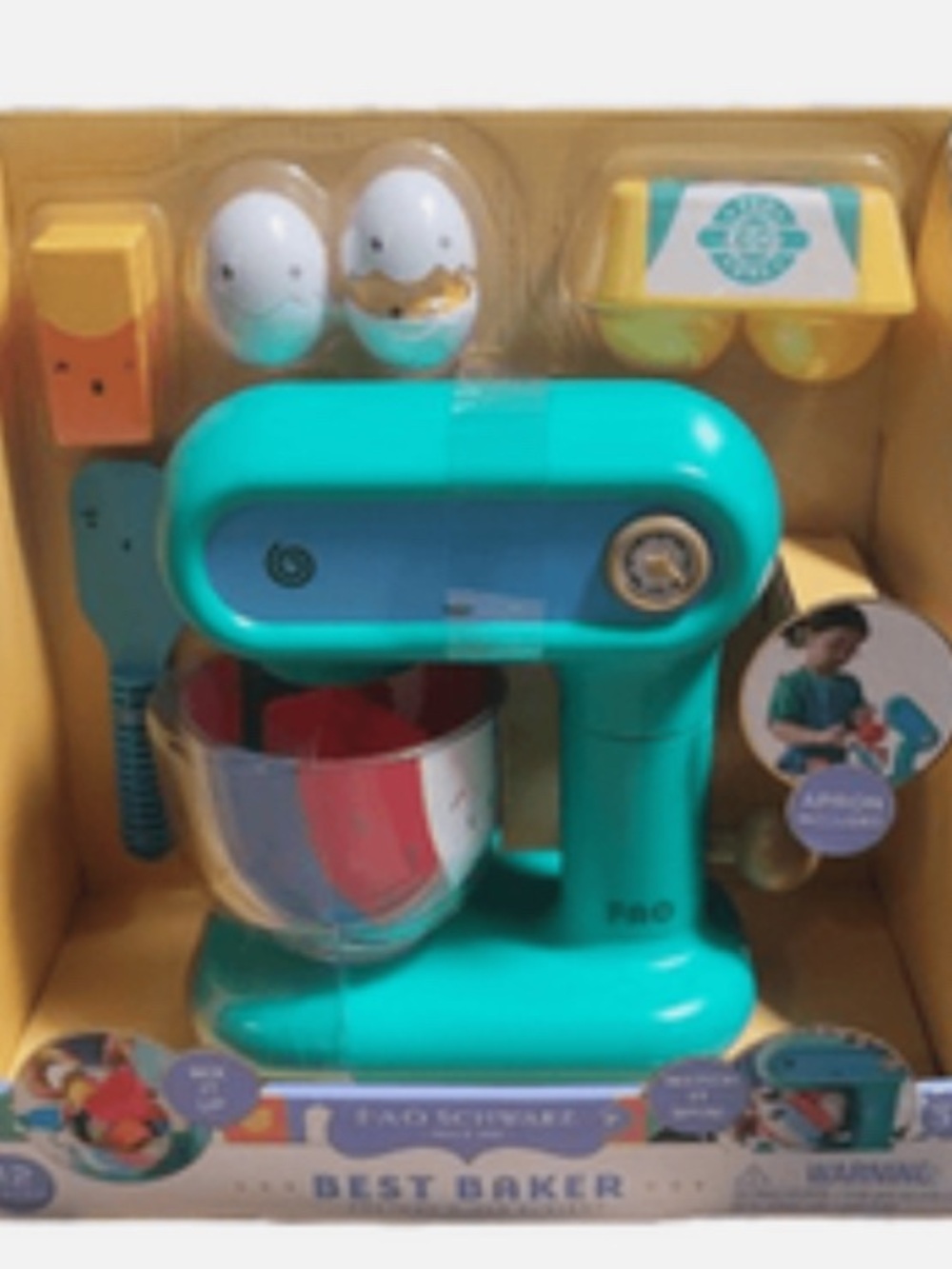 FAO Schwarz Teal Play Mixer with Red Mixing Bowl & Yellow Accessories